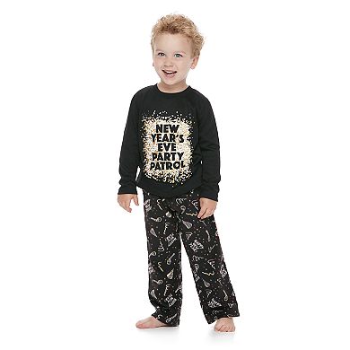 Toddler Jammies For Your Families New Year's Eve "Party Patrol" Top & Microfleece Bottoms Pajama Set