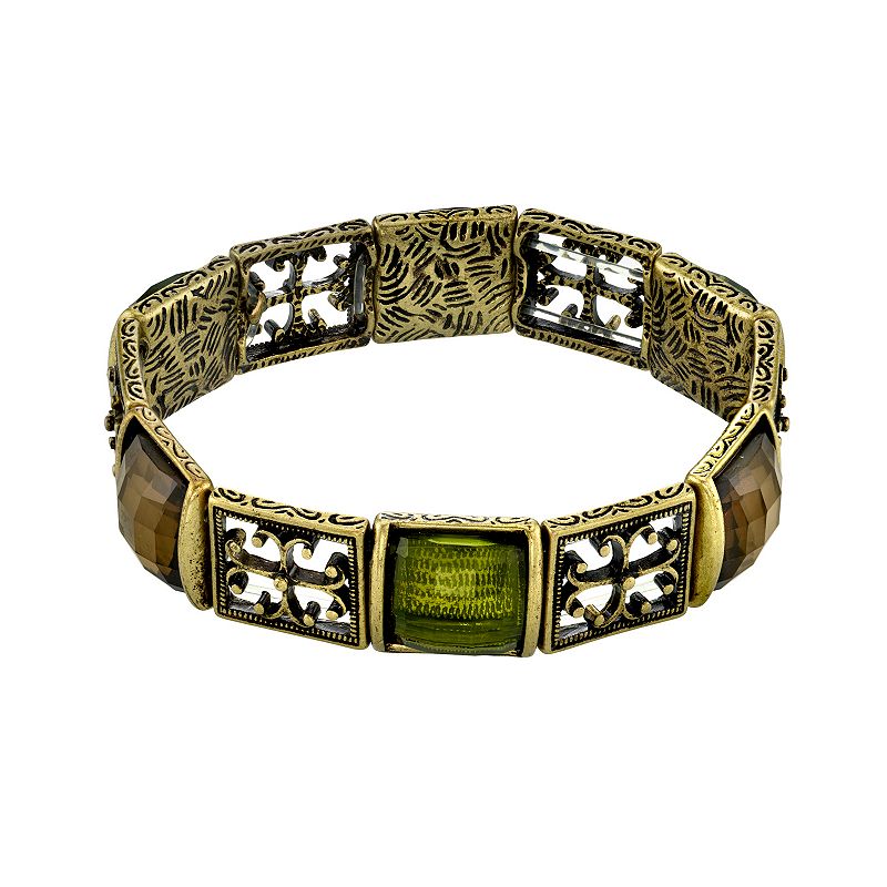 1928 Green Simulated Crystal Stretch Bracelet, Womens, Size: 7, Multicolor