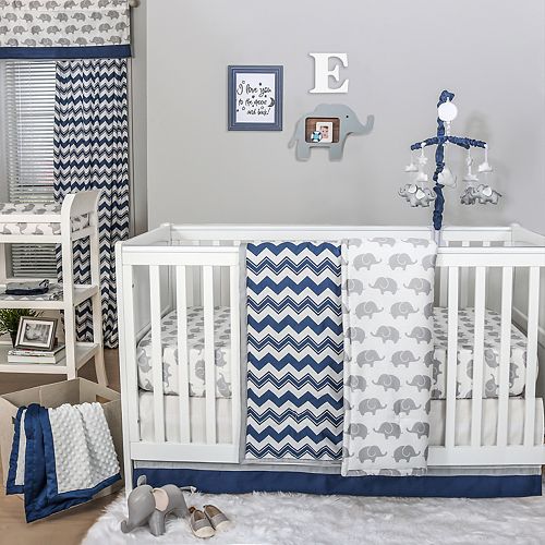 The Peanut Shell Elephant Chevron Quilt Dust Ruffle Fitted Crib