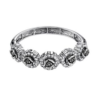 1928 Silver Tone Rose Hinge Bracelet