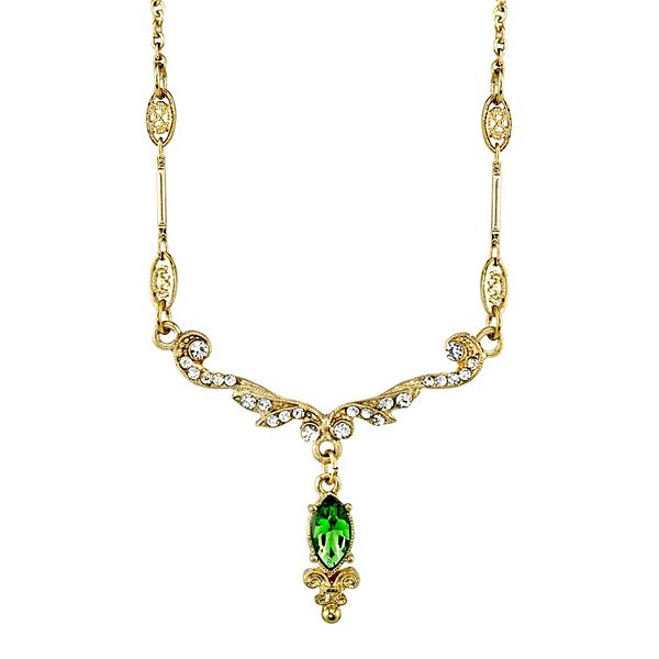 Downton Abbey Green Simulated Crystal Drop Necklace