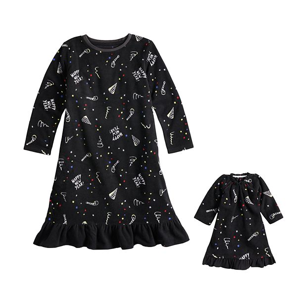 Toddler Girl Jammies For Your Families New Year S Eve Microfleece Party Pattern Nightgown Doll Gown Pajama Set