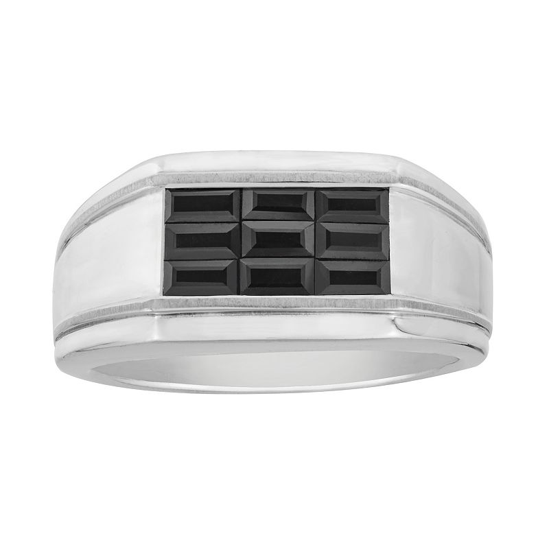 49862418 Mens Sterling Silver Black Sapphire Baguette Ring, sku 49862418