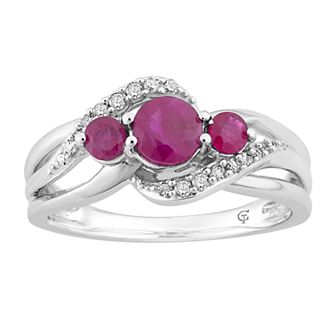 10k White Gold Ruby & Diamond Accent 3-Stone Ring