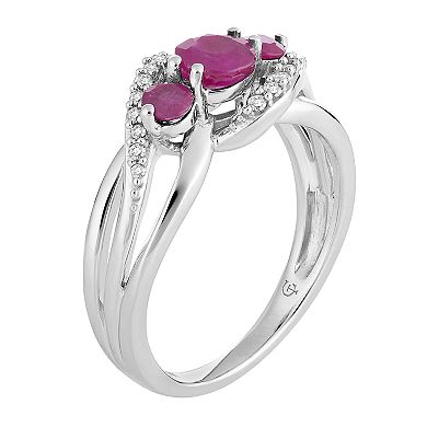 10k White Gold Ruby & Diamond Accent 3-Stone Ring