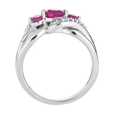 10k White Gold Ruby & Diamond Accent 3-Stone Ring