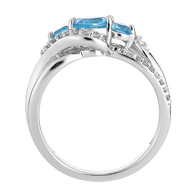 LOVEABLES 10k White Gold Swiss Blue Topaz & Diamond Accent 3-Stone Ring