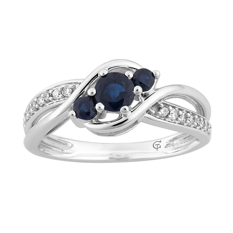 10k White Gold Sapphire & 1/10 Carat T.W. Diamond 3-Stone Ring, Womens, Si