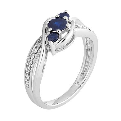 10k White Gold Sapphire & 1/10 Carat T.W. Diamond 3-Stone Ring