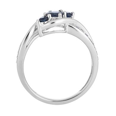 10k White Gold Sapphire & 1/10 Carat T.W. Diamond 3-Stone Ring
