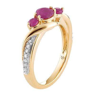 10k Gold Ruby 1 10 Carat T.W. Diamond 3 Stone Ring