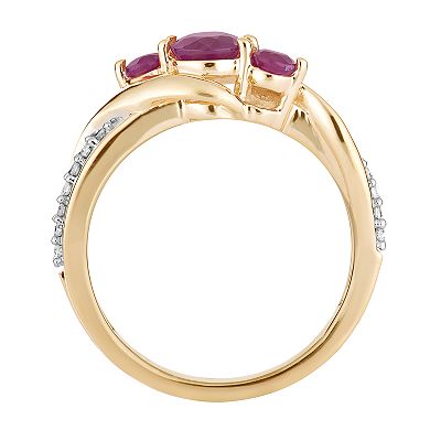 10k Gold Ruby & 1/10 Carat T.W. Diamond 3-Stone Ring