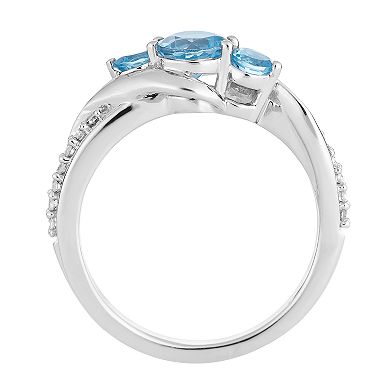 LOVEABLES 10k White Gold Swiss Blue Topaz & 1/10 Carat T.W. Diamond 3-Stone Ring