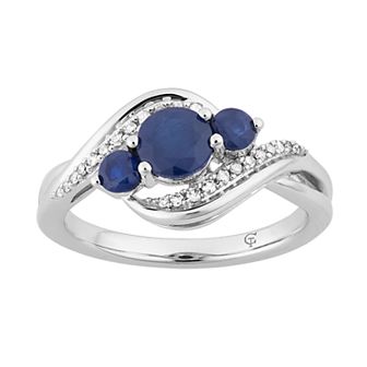 10k White Gold Sapphire & 1/10 Carat T.W. Diamond 3-Stone Ring