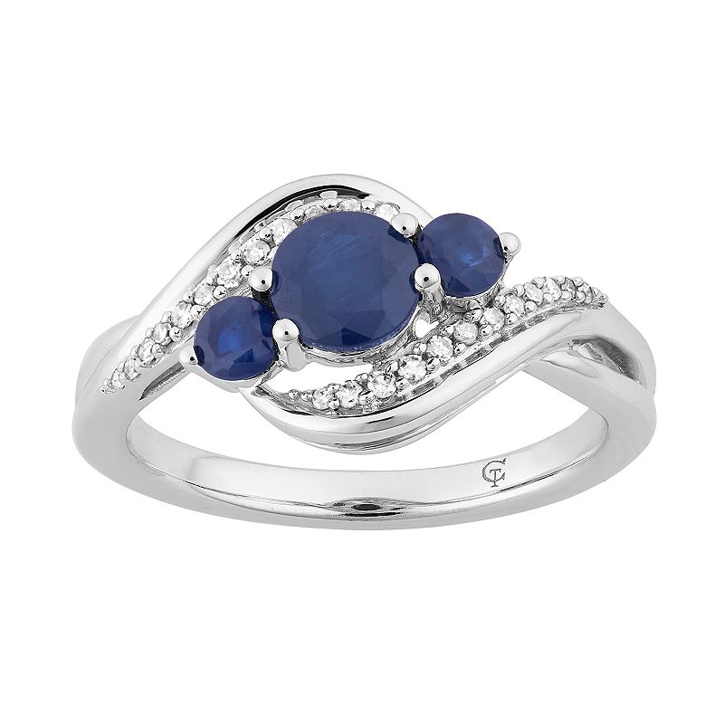 10k White Gold Sapphire & 1/10 Carat T.W. Diamond 3-Stone Ring, Womens, Si
