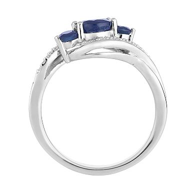 LOVEABLES 10k White Gold Sapphire & 1/10 Carat T.W. Diamond 3-Stone Ring