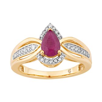 10k Gold Ruby & 1/6 Carat T.W. Diamond Teardrop Ring