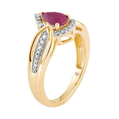 10k Gold Ruby & 1/6 Carat T.W. Diamond Teardrop Ring