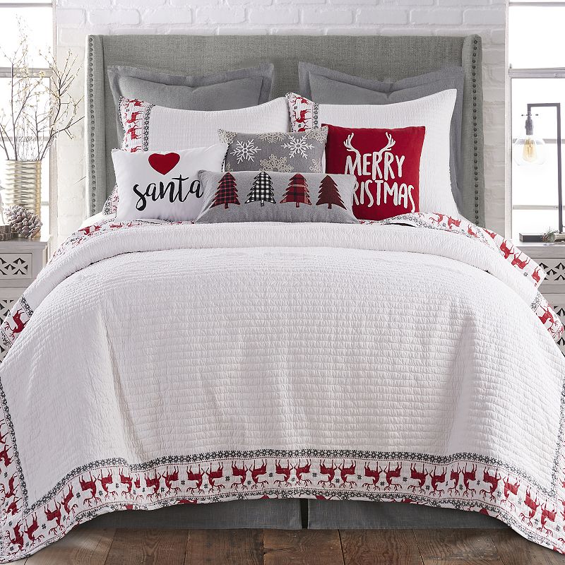 Levtex Home Reindeer Quilt Set, White, Twin
