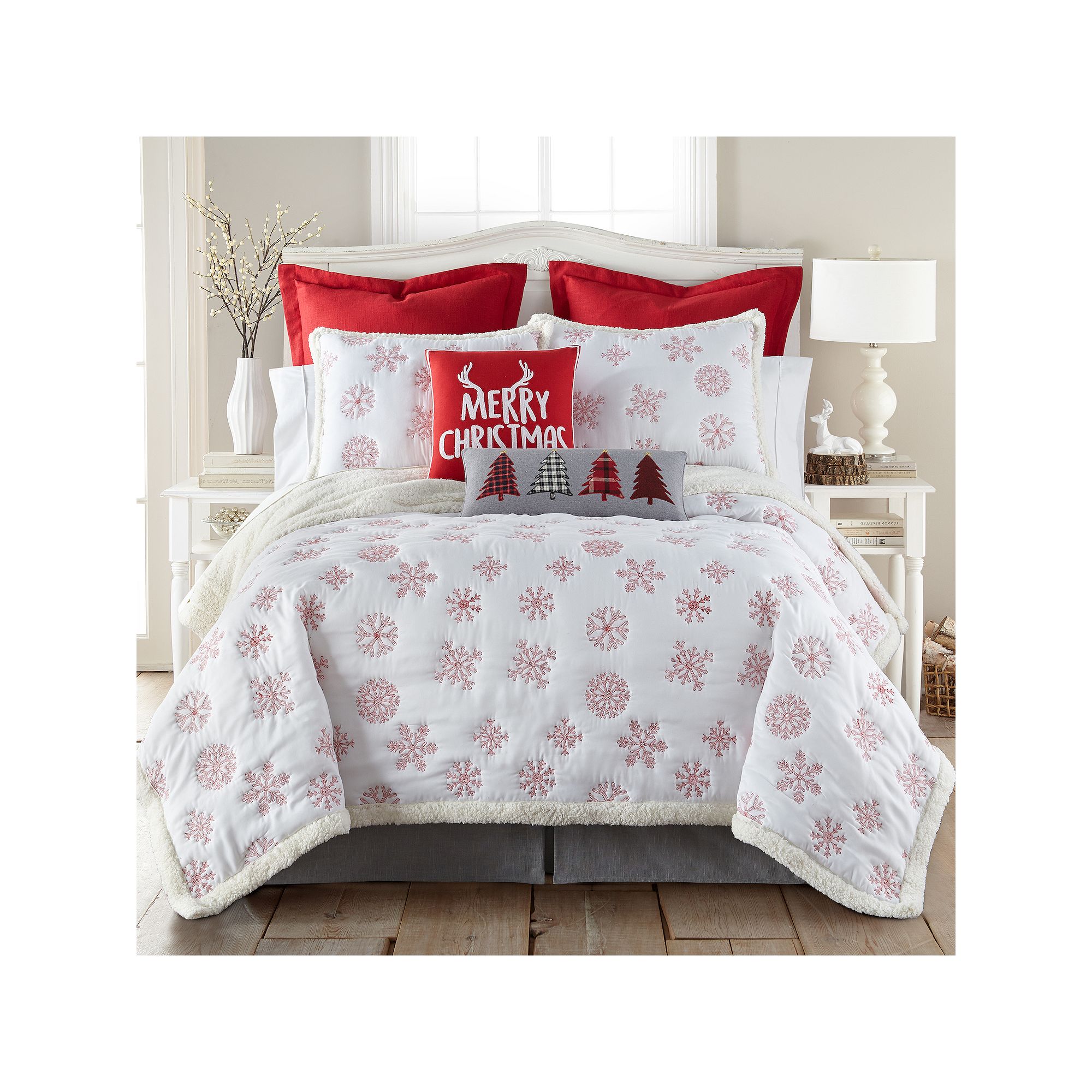 Levtex Home Red Snowflake Sherpa Fleece Quilt Set