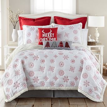 Levtex Home Red Snowflake Sherpa Fleece Quilt Set