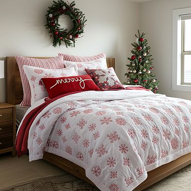 Levtex Home Red Snowflake Sherpa Fleece Quilt Set