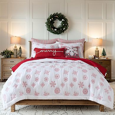 Levtex Home Red Snowflake Sherpa Fleece Quilt Set