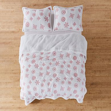 Levtex Home Red Snowflake Sherpa Fleece Quilt Set