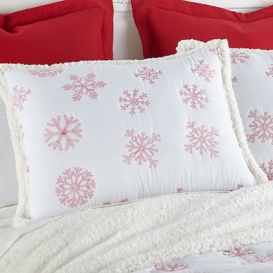 Levtex Home Red Snowflake Sherpa Fleece Quilt Set