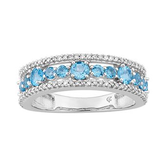 10k White Gold Swiss Blue Topaz & 1/5 Carat T.W. Diamond Ring