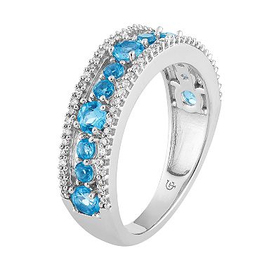 LOVEABLES 10k White Gold Swiss Blue Topaz & 1/5 Carat T.W. Diamond Ring