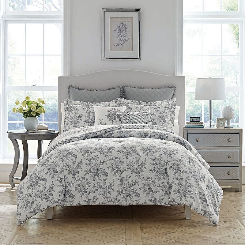 Laura Ashley Lifestyles Annalise Comforter Set, Grey, Full/Queen