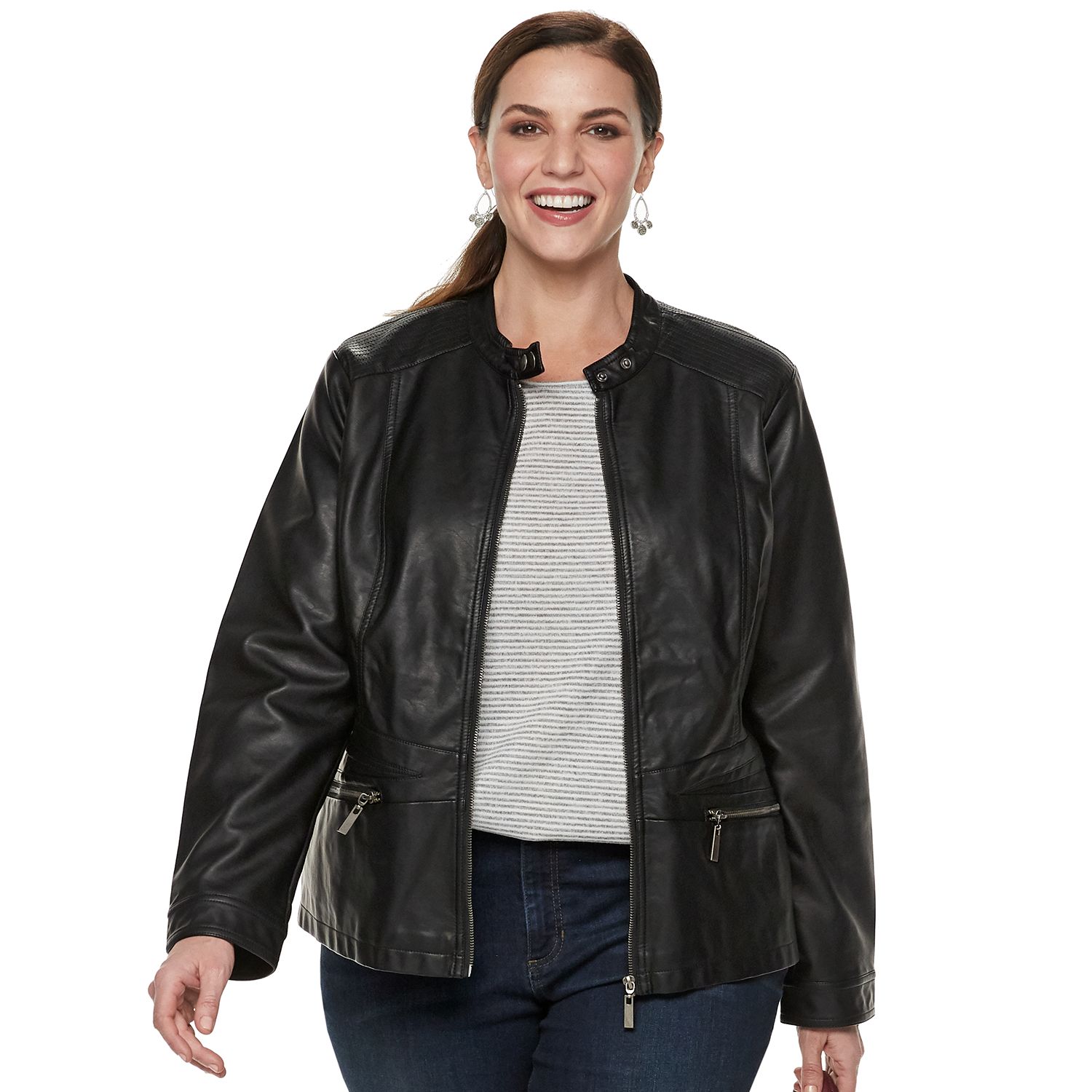 plus size black leather moto jacket