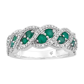 10k White Gold Emerald & 1/3 Carat T.W. Diamond Ring