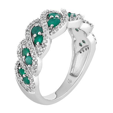 10k White Gold Emerald & 1/3 Carat T.W. Diamond Ring