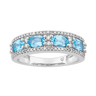 10k White Gold Swiss Blue Topaz & 1/6 Carat T.W. Diamond Ring