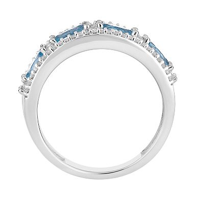 LOVEABLES 10k White Gold Swiss Blue Topaz & 1/6 Carat T.W. Diamond Ring