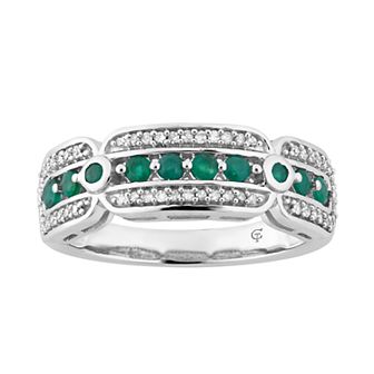 10k White Gold Emerald & 1/5 Carat T.W. Diamond Ring