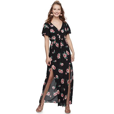 Juniors Three Pink Hearts Floral Maxi Dress