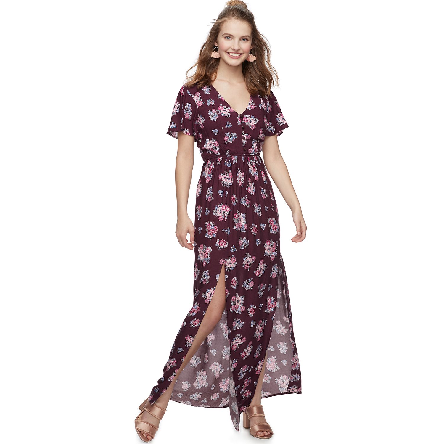 three pink hearts floral maxi dress