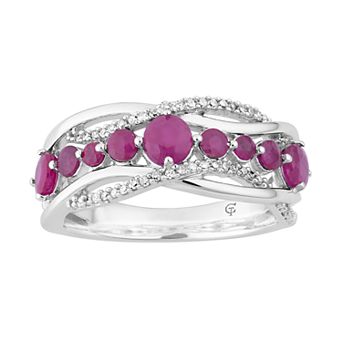 LOVEABLES 10k White Gold Ruby & 1/6 Carat T.W. Diamond Wave Ring