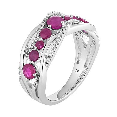 10k White Gold Ruby & 1/6 Carat T.W. Diamond Wave Ring