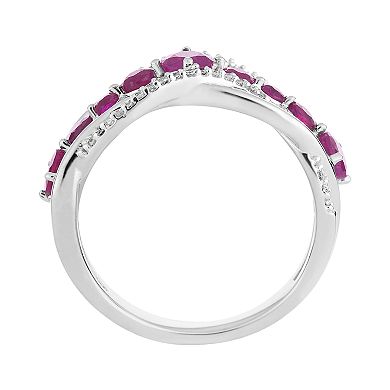 10k White Gold Ruby & 1/6 Carat T.W. Diamond Wave Ring