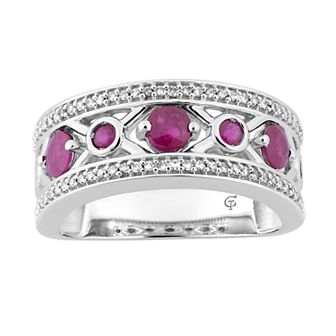 10k White Gold Ruby & 1/5 Carat T.W. Diamond "X" Ring