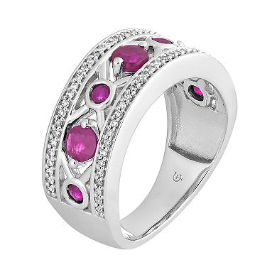 10k White Gold Ruby & 1/5 Carat T.W. Diamond "X" Ring