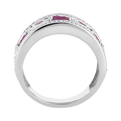 10k White Gold Ruby & 1/5 Carat T.W. Diamond "X" Ring