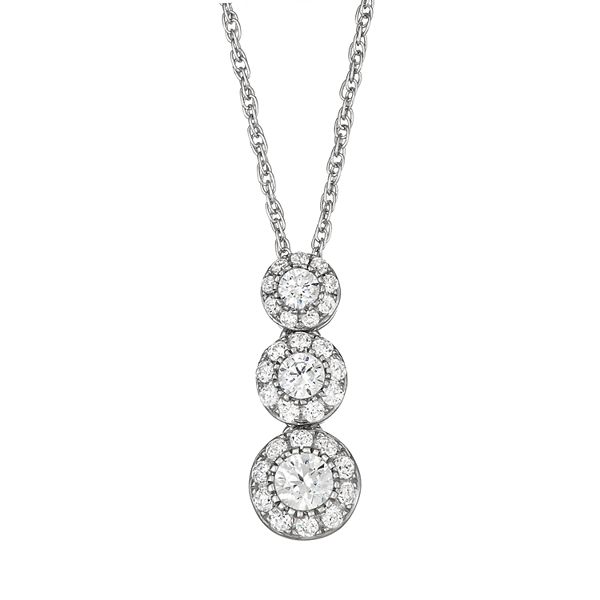 10k White Gold 1/2 Carat T.W. Diamond Triple Halo Pendant Necklace