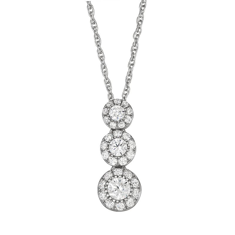 10k White Gold 1/2 Carat T.W. Diamond Triple Halo Pendant Necklace, Women