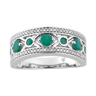 10k White Gold Emerald & 1/5 Carat T.W. Diamond "X" Ring