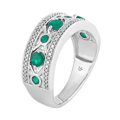 10k White Gold Emerald & 1/5 Carat T.W. Diamond "X" Ring